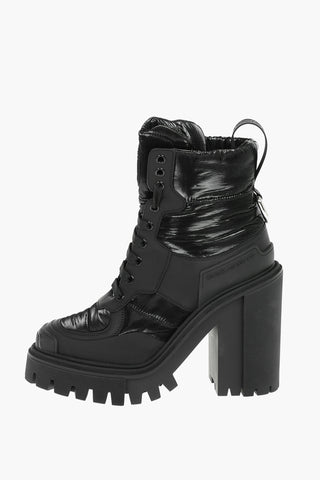 Padded Leather Nylon HIGH TREKKING Booties with Statement Sole 12,5cm