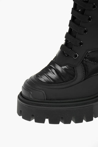 Padded Leather Nylon HIGH TREKKING Booties with Statement Sole 12,5cm