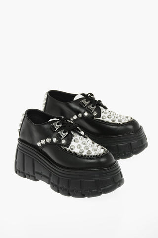 Bicolor Leather Studded Derby Shoes with Statement Sole