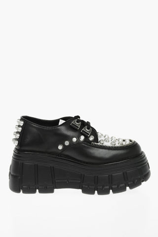 Bicolor Leather Studded Derby Shoes with Statement Sole