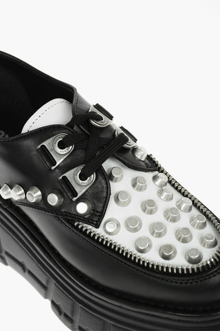 Bicolor Leather Studded Derby Shoes with Statement Sole