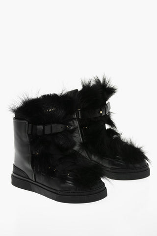 Leather APOLLONIA Combat Boots with Faux Fur Detailing and Buckle