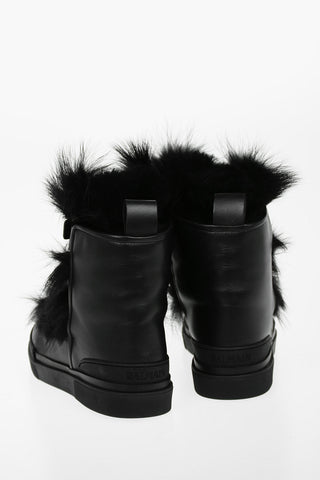 Leather APOLLONIA Combat Boots with Faux Fur Detailing and Buckle