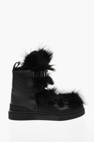 Leather APOLLONIA Combat Boots with Faux Fur Detailing and Buckle
