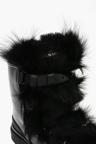 Leather APOLLONIA Combat Boots with Faux Fur Detailing and Buckle