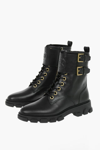 Logoed Leather RIDLEY Boots With Double Buckles