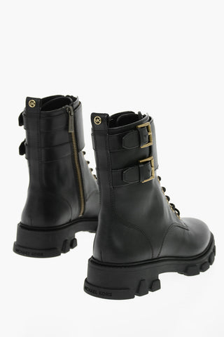 Logoed Leather RIDLEY Boots With Double Buckles
