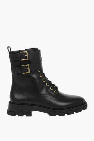 Logoed Leather RIDLEY Boots With Double Buckles