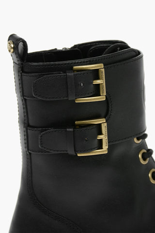 Logoed Leather RIDLEY Boots With Double Buckles