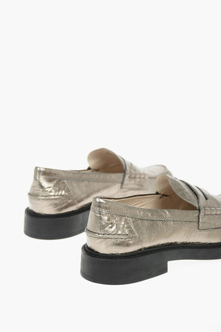 Cracked Leather Loafers Metallic Effect
