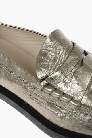Cracked Leather Loafers Metallic Effect