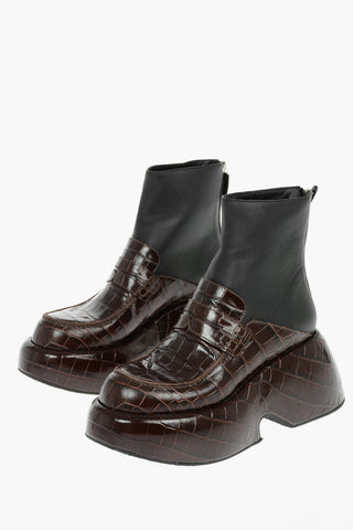 Printed Leather Boots With Wedge