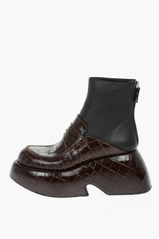 Printed Leather Boots With Wedge