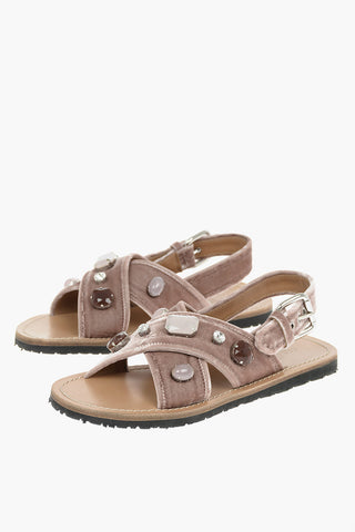 Velvet Sandals With Crystals