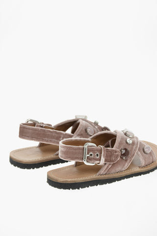 Velvet Sandals With Crystals