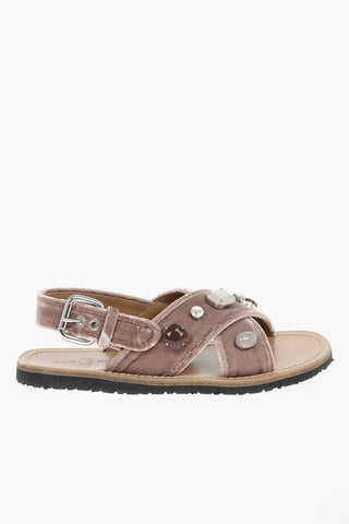 Velvet Sandals With Crystals