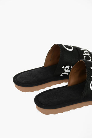 Logoed Canvas and Leather WOODY Slippers