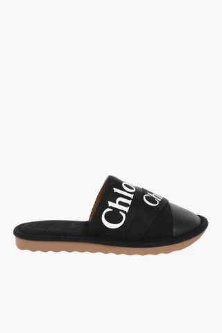 Logoed Canvas and Leather WOODY Slippers