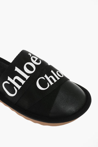Logoed Canvas and Leather WOODY Slippers