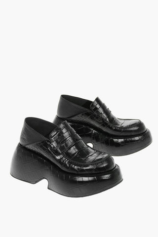 Printed Leather Loafers With Wedge And Foldable Back