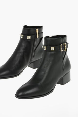 Studded Leather BRITTON Ankle Boots With Side Zip 5 cm