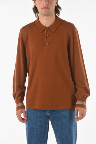 Merino Wool Polo Neck Sweater with Contrasting Bands
