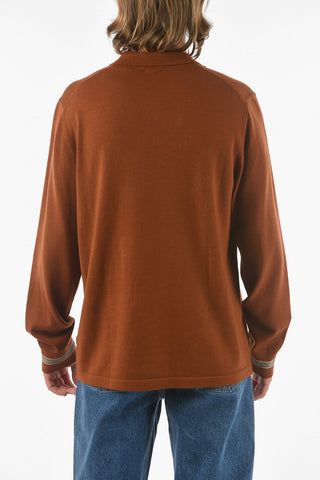 Merino Wool Polo Neck Sweater with Contrasting Bands