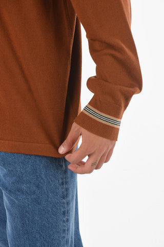 Merino Wool Polo Neck Sweater with Contrasting Bands