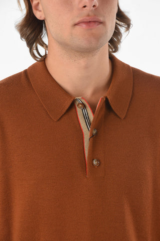 Merino Wool Polo Neck Sweater with Contrasting Bands