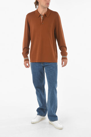 Merino Wool Polo Neck Sweater with Contrasting Bands