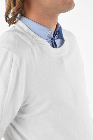 MM14 Cotton and Wool Sweater with Suede Detail