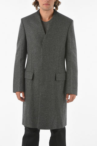 MM14 Houndstooth Wool Coat with Hidden Closure
