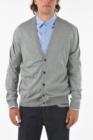 MM14 solid color cardigan with leather application
