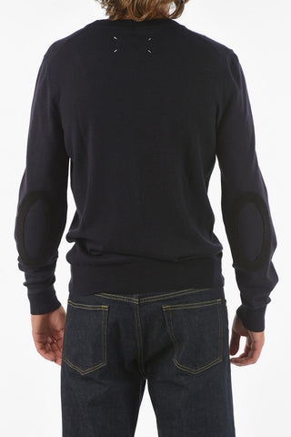 MM14 Maglia in Cotone e Lana con Dettaglio in Suede