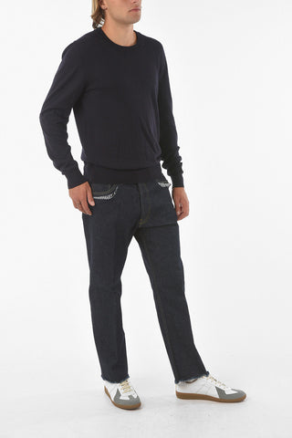 MM14 Maglia in Cotone e Lana con Dettaglio in Suede
