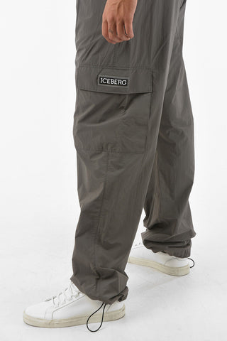 Pantaloni Cargo in Nylon con Elastico in Vita