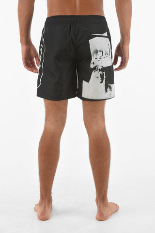 Drawstring Waist 2 Pockets SNOWPRINT ShortS Swimsuit