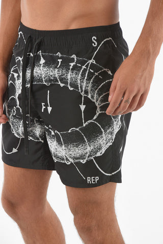 Drawstring Waist 2 Pockets SNOWPRINT ShortS Swimsuit