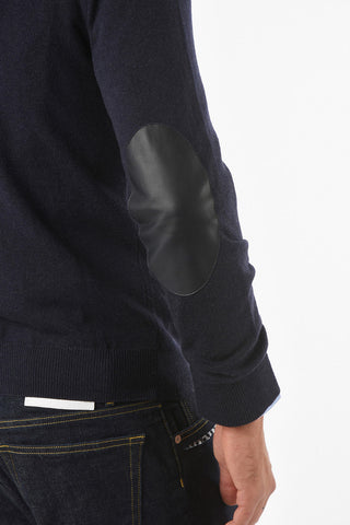 MM14 Wool V-Neck Cardigan with Leather Patch 