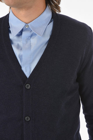 MM14 Wool V-Neck Cardigan with Leather Patch 