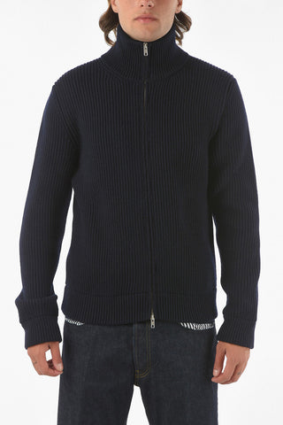 MM14 ribbed wool sweater with zip closure