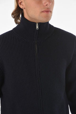 MM14 ribbed wool sweater with zip closure