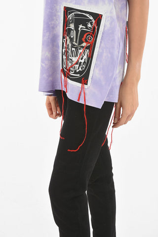 T-Shirt Oversized in Cotone Tie Dye con Applicazione