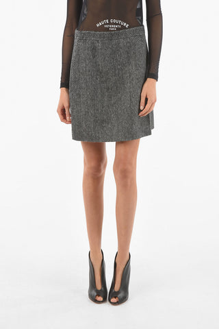 Herringbone Virgin Wool Miniskirt with Side Slit