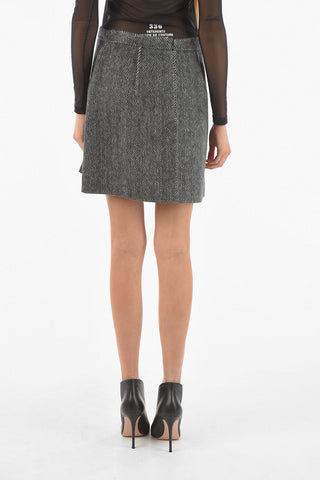 Herringbone Virgin Wool Miniskirt with Side Slit