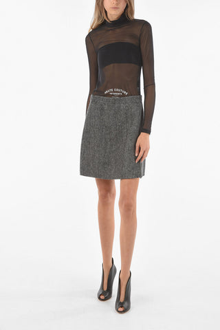 Herringbone Virgin Wool Miniskirt with Side Slit