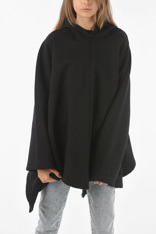 Fleece Hooded Cape with Aymmetrical Cut