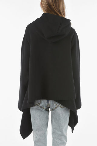 Fleece Hooded Cape with Aymmetrical Cut