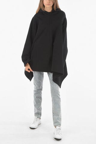 Fleece Hooded Cape with Aymmetrical Cut