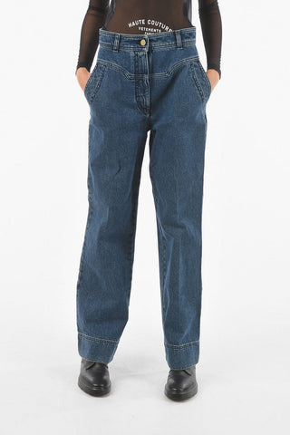 Jeans Palazzo con Lavaggio Scuro e Tasche a Filo
